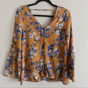 Pink Rose Sm Mustard Floral Blouse